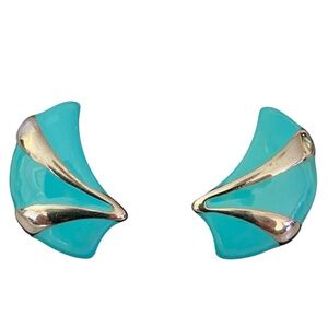 Turquoise Enamel and Silver Pierced Earrings